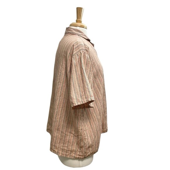 FLAX 100% Linen Boxy Rainbow Stripe Button Down Shirt Top Short Sleeve sz Large - Picture 3 of 6